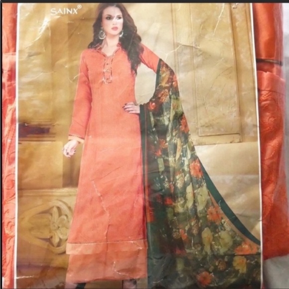 Pakistani pale Orange and green salwar kameez large shalwar Indian kurta - Picture 4 of 5